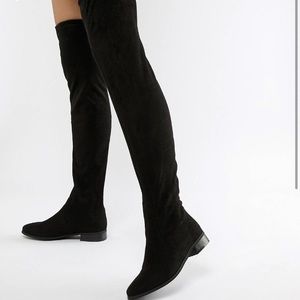 London Rebel Flat Pull On Over The Knee Boots